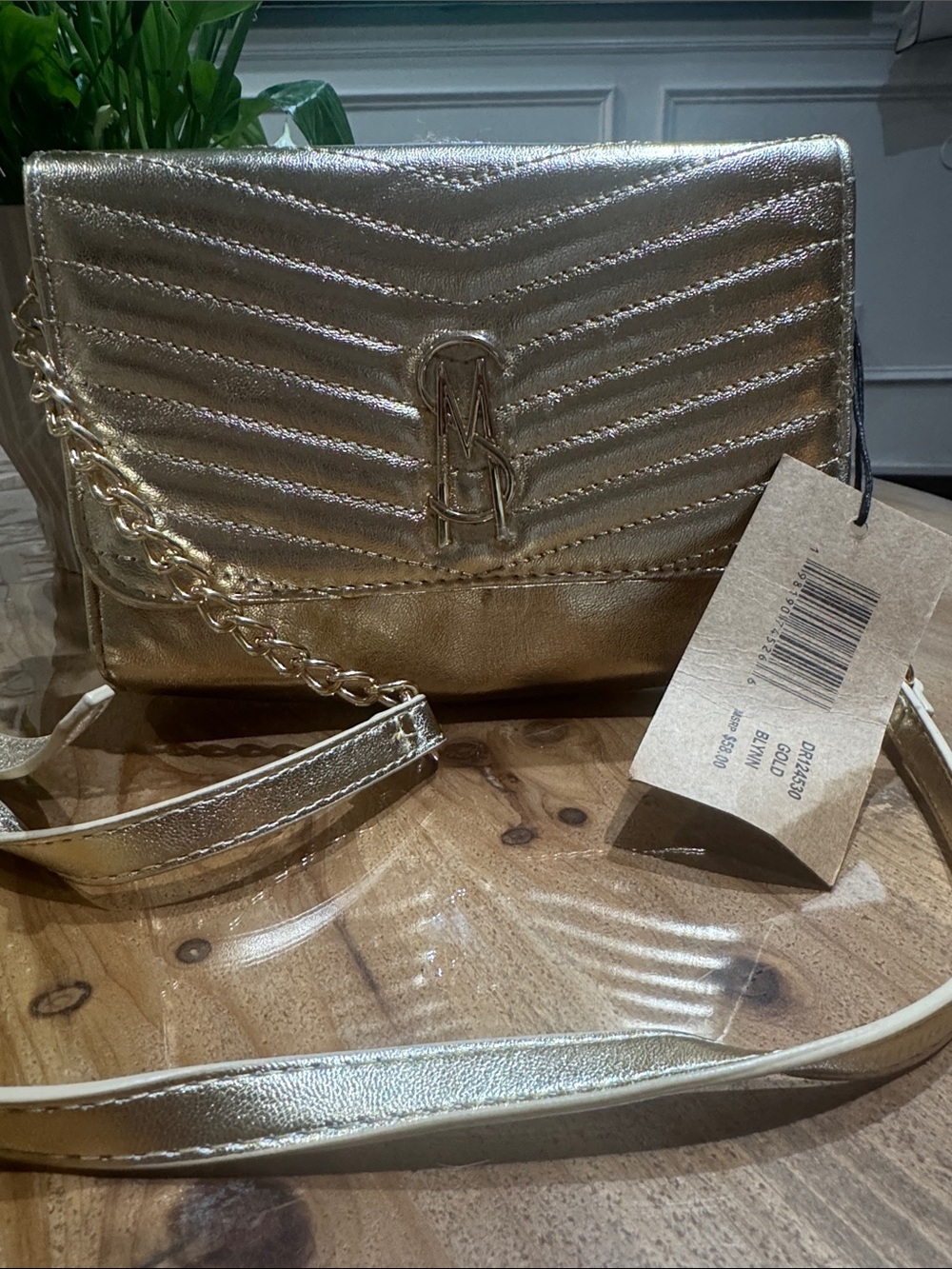 Steve Madden Metallic Gold Quilted Crossbody with Chain Strap
